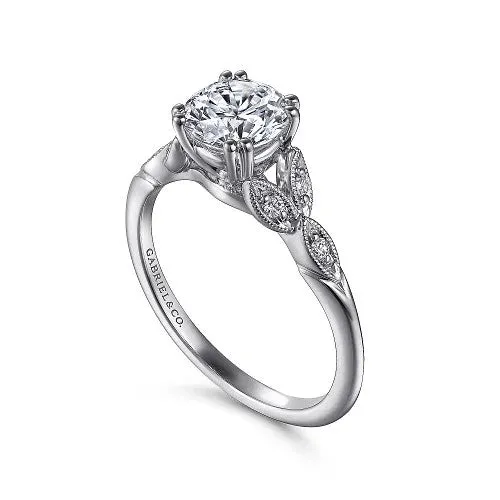 Celia 14K White Gold Round Diamond Engagement Ring setting only GABRIEL CO Rings