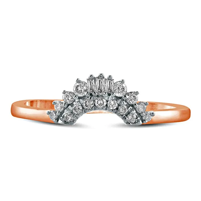 017 CT TW Baguette and Round Natural Diamond Contour Wedding Band in Solid 10K Rose Gold Goldia Rings