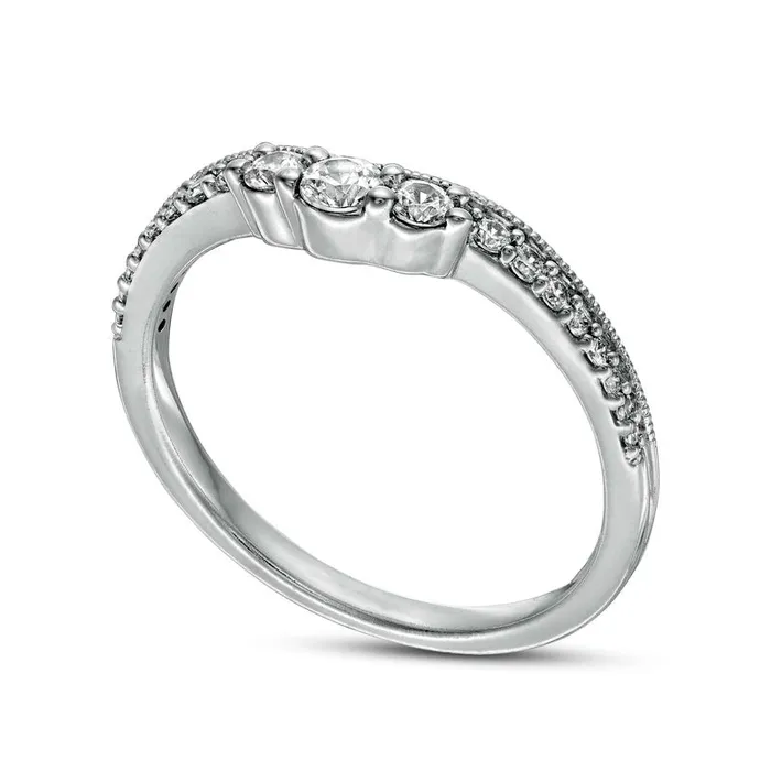 033 CT TW Natural Diamond Contour Antique VintageStyle Anniversary Band in Solid 14K White Gold Goldia Rings