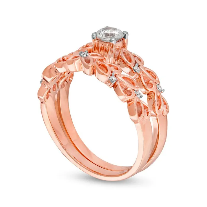 033 CT TW Natural Diamond Open Floral Bridal Engagement Ring Set in Solid 10K Rose Gold Goldia Rings 033 CT TW Natural Diamond Open Floral Bridal Engagement Ring Set in Solid 10K Rose Gold Goldia Rings