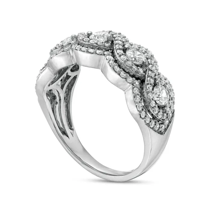 10 CT TW Natural Diamond Five Stone Twist Scallop Edge Ring in Solid 10K White Gold Goldia Rings 10 CT TW Natural Diamond Five Stone Twist Scallop Edge Ring in Solid 10K White Gold Goldia Rings