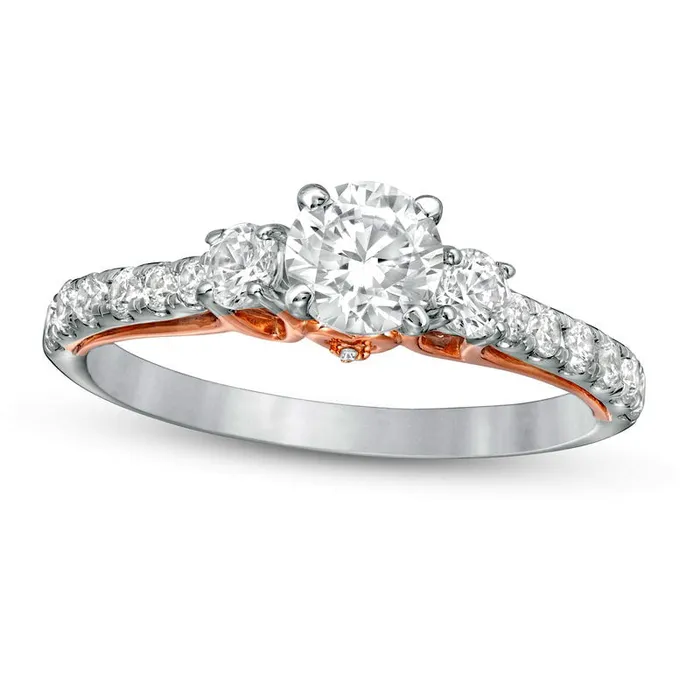 10 CT TW Natural Diamond Three Stone Engagement Ring in Solid 10K TwoTone Gold Goldia Rings