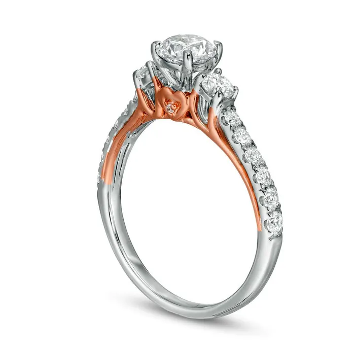 10 CT TW Natural Diamond Three Stone Engagement Ring in Solid 10K TwoTone Gold Goldia Rings 10 CT TW Natural Diamond Three Stone Engagement Ring in Solid 10K TwoTone Gold Goldia Rings