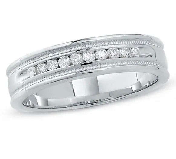 1000 Mens 14 CT TW Diamond Channel Milgrain Band in 14K White Gold Goldiacom Rings