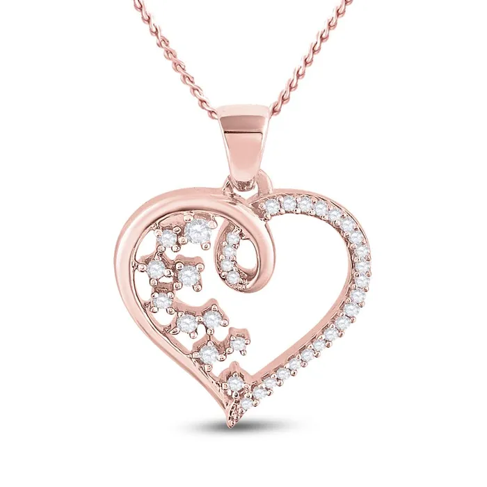 10k Rose Gold Round Diamond Scattered Heart Pendant 18 Cttw gndatlanta Necklaces