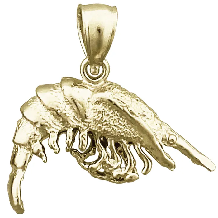 14K Gold 3D Shrimp Charm Goldia Charm Necklaces