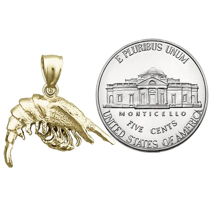 14K Gold 3D Shrimp Charm Goldia Charm Necklaces