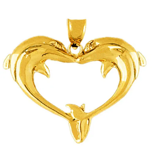 14K Gold Dolphins Heart Pendant Goldia Necklaces