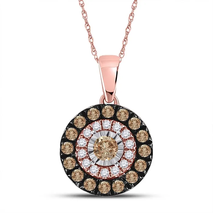 14k Rose Gold Round Brown Diamond Halo Solitaire Pendant 38 Ctw gndatlanta Necklaces