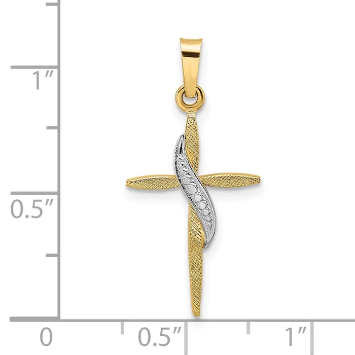 14k Twotone Gold Polished and Satin Solid Methodist Cross Pendant Goldia Rings
