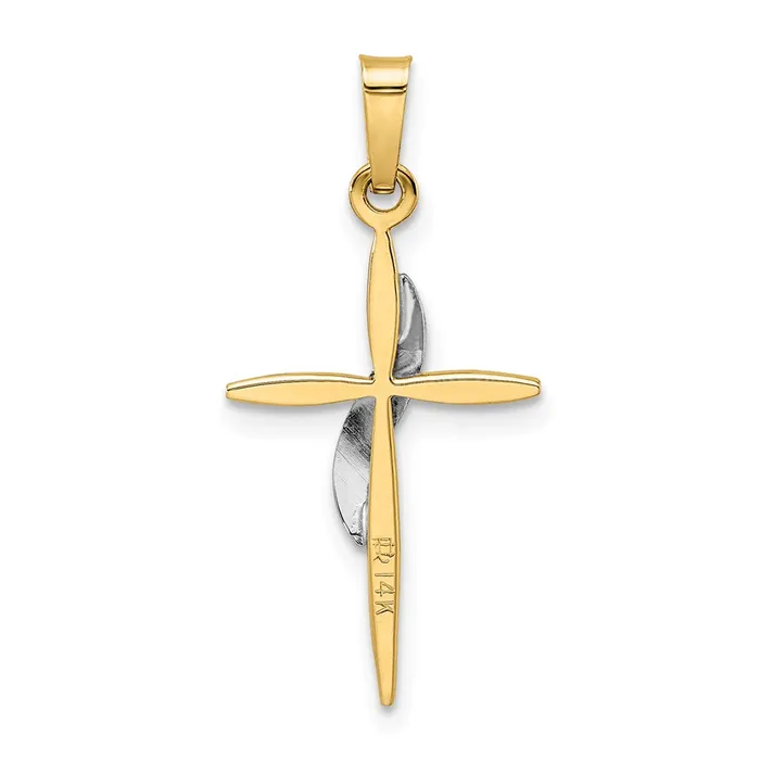 14k Twotone Gold Polished and Satin Solid Methodist Cross Pendant Goldia Rings