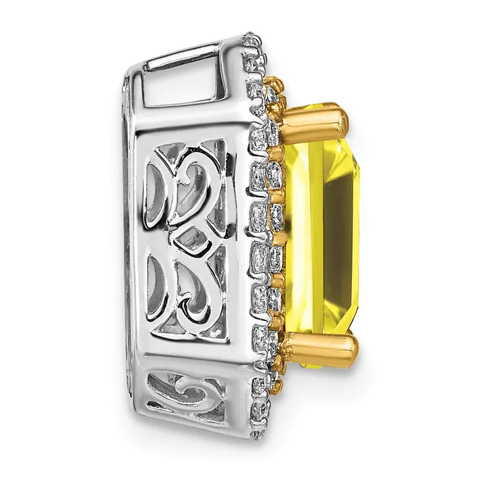14k Twotone Two Tone 58 Ct Lab Grown Diamond VSSI G and Lab Created Yellow Sapphire Chain Slide Pendant Goldia Rings