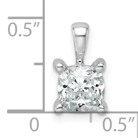 14k White Gold 1 Ct Certified Lab Grown Diamond VSSI G Cushion Four Prong Pendant Goldia Necklaces