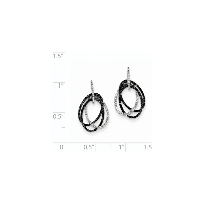 14k White Gold White and Black Real Diamond Ovals Dangle Post Earrings Goldia Earrings