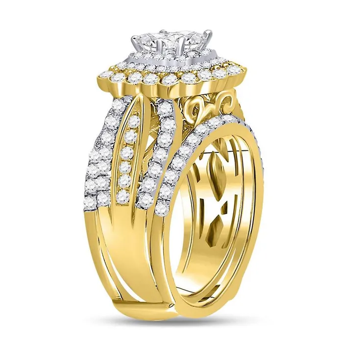 14k Yellow Gold Princess Diamond Bridal Wedding Ring Set 2 Cttw gndatlanta Rings
