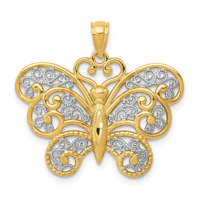 14k Yellow Rhodium Gold with Rhodium Filigree Butterfly Pendant Goldia Necklaces 14k Yellow Rhodium Gold with Rhodium Filigree Butterfly Pendant Goldia Necklaces