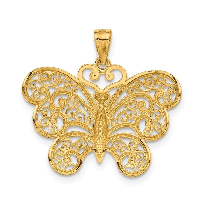 14k Yellow Rhodium Gold with Rhodium Filigree Butterfly Pendant Goldia Necklaces