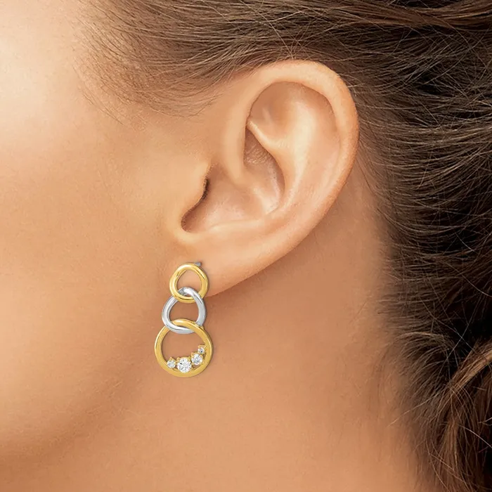 Earrings 14k Yellow Gold Twotone Polished Real Diamond Triple Circle Post Earrings Goldia