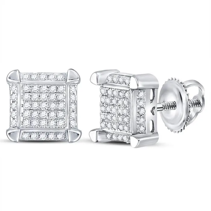 Earrings 14kt White Gold Mens Round Diamond Square Cluster Stud Earrings 16 Cttw gndatlanta