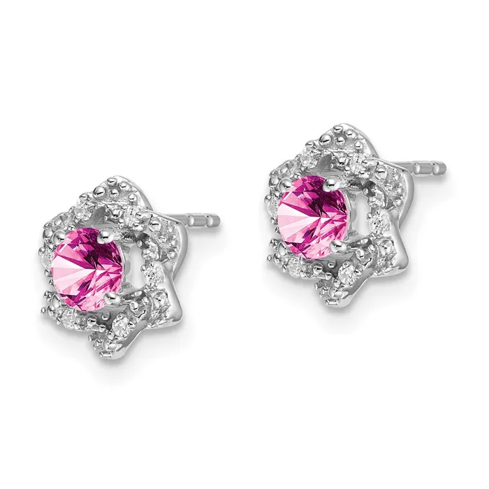 Earrings Goldia 14k White Gold Created Pink Sapphire and Real Diamond Post Earrings