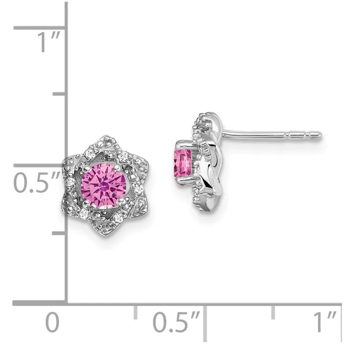 Earrings Goldia 14k White Gold Created Pink Sapphire and Real Diamond Post Earrings