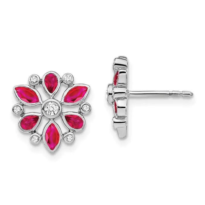 Earrings Goldia 14k White Gold Ruby and Real Diamond Post Earrings