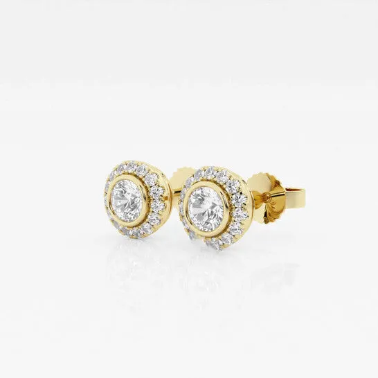 Earrings JMS always Original Brilliant Diamond 14KT Yellow Gold 58 cttw RoundCut Lab Grown Diamond Bezel Set Halo Stud Earrings for Women GSI