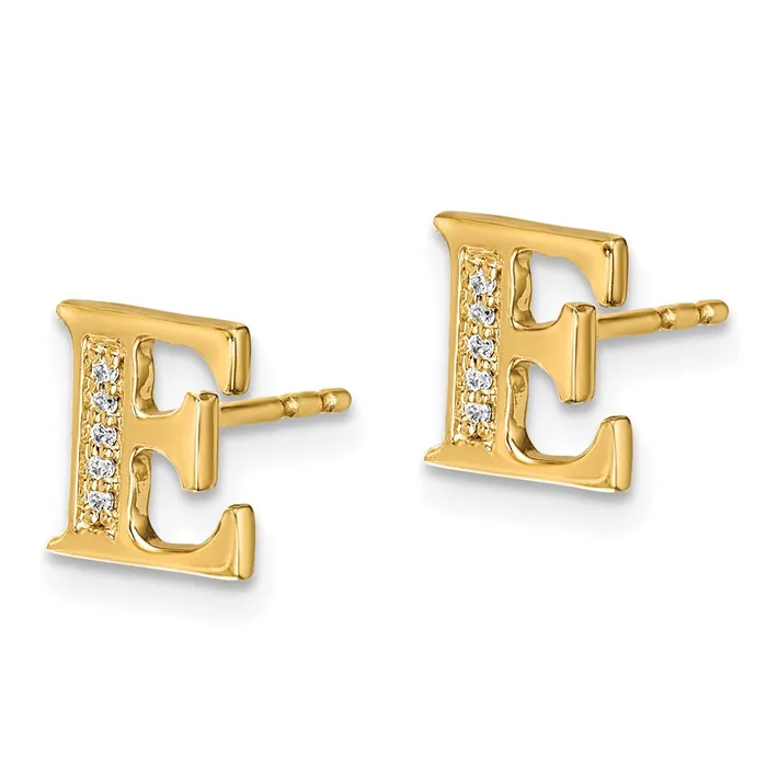 Earrings Solid 14k Yellow Gold Simulated CZ Initial E Earrings Goldia