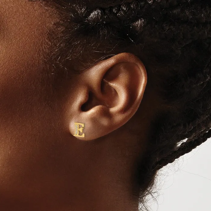 Earrings Solid 14k Yellow Gold Simulated CZ Initial E Earrings Goldia