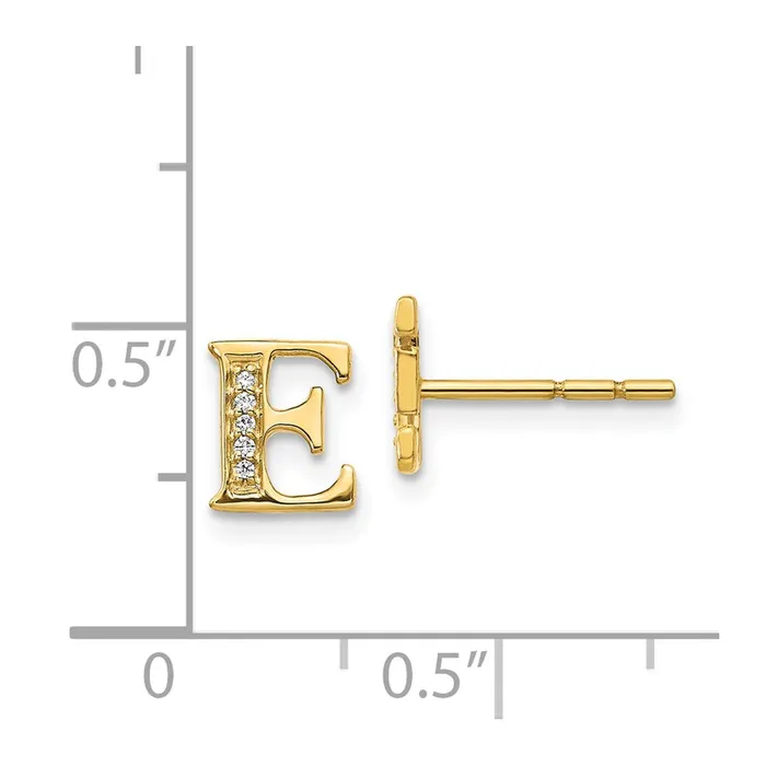 Earrings Solid 14k Yellow Gold Simulated CZ Initial E Earrings Goldia