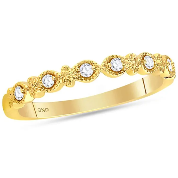 gndatlanta 14kt Yellow Gold Round Diamond Milgrain Stackable Band Ring 110 Cttw Rings