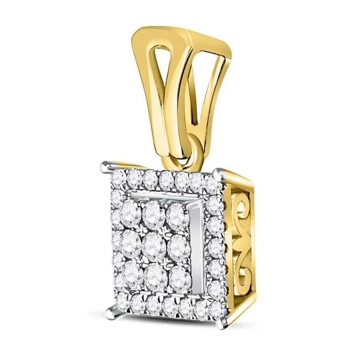 gndatlanta 14kt Yellow Gold Round Diamond Square Cluster Pendant 12 Cttw Necklaces