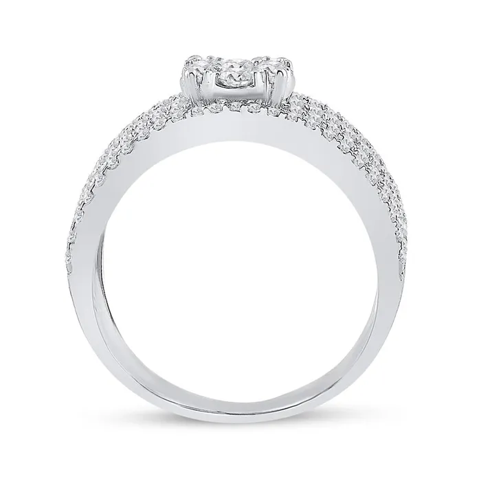 gndatlanta Rings 14k White Gold Round Diamond Four Row Flower Cluster Ring 1 Cttw