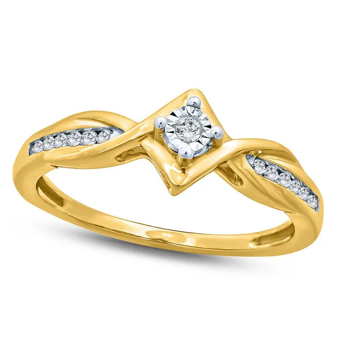 Goldia 010 CT TW Natural Diamond Tilted Square Bypass Frame Promise Ring in Sterling Silver with Solid 14K Gold Plate Rings Goldia 010 CT TW Natural Diamond Tilted Square Bypass Frame Promise Ring in Sterling Silver with Solid 14K Gold Plate Rings
