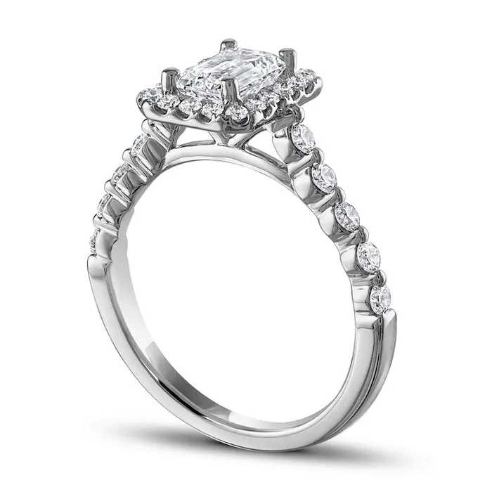 Goldia 15 CT TW EmeraldCut Natural Diamond Frame Engagement Ring in Solid 14K White Gold Rings