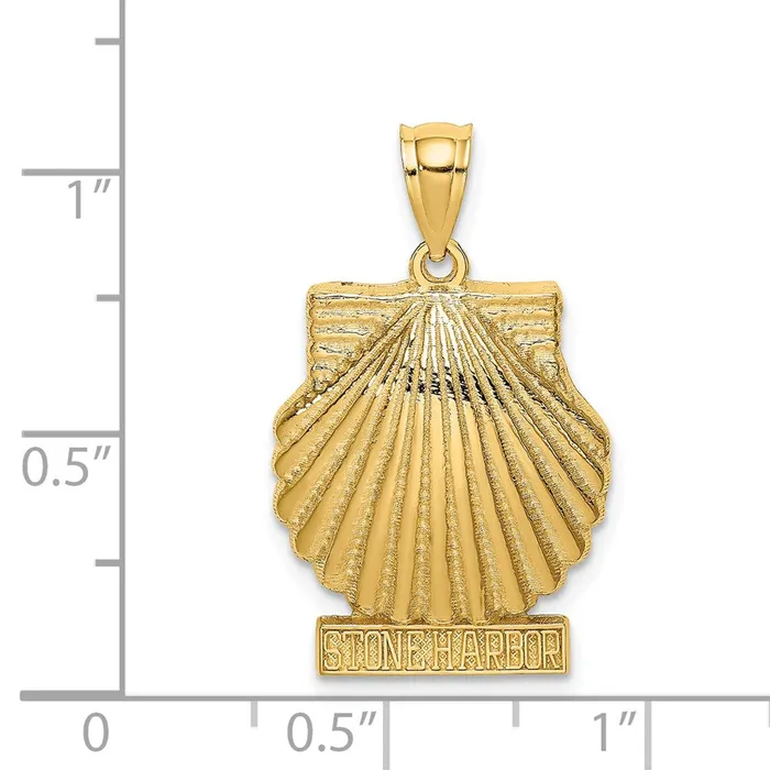 Goldia 14k Yellow Gold 2D STONE HARBOR Under Scallop Shell Charm Charm Necklaces