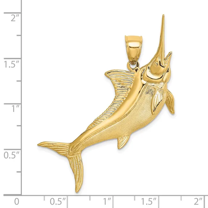 Goldia Charm Necklaces 14k Yellow Gold 3D Satin Polished Marlin Charm
