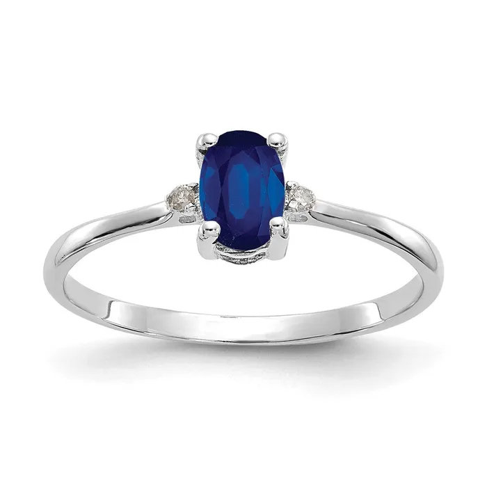Goldiacom Rings 14K White Gold Polished Geniune Real Diamond Sapphire Birthstone Ring