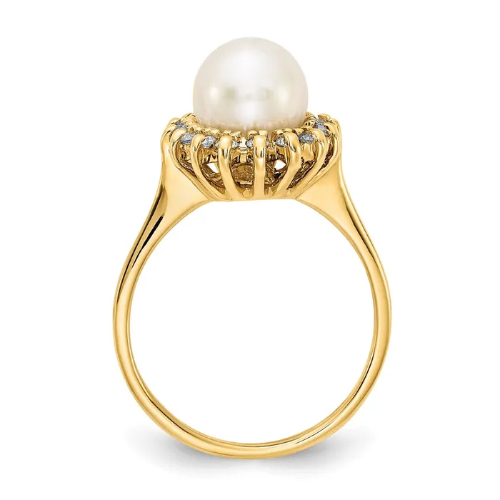 Goldiacom Rings 14K Yellow Gold 75mm FW Cultured Pearl AA Real Diamond ring