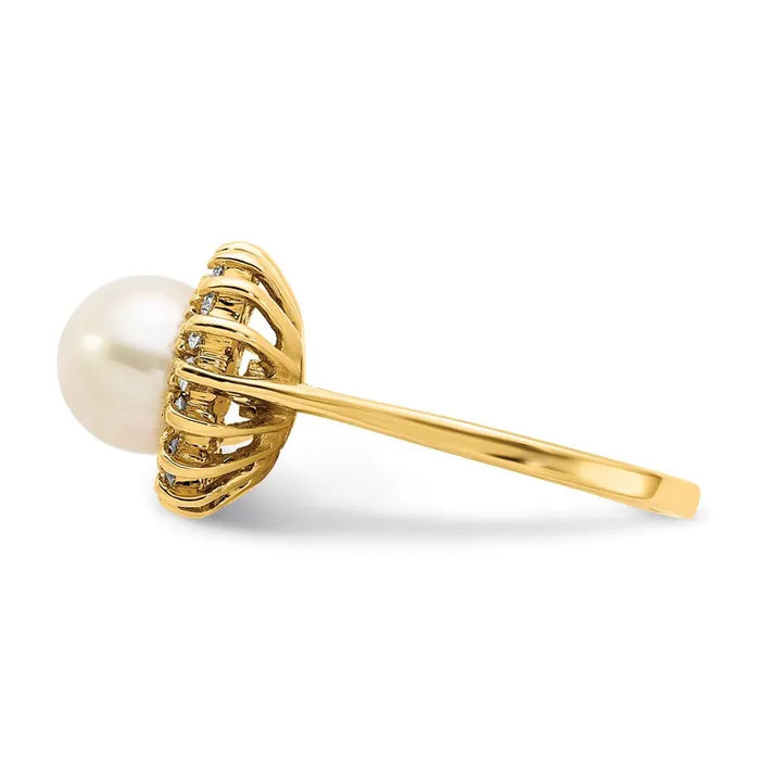 Goldiacom Rings 14K Yellow Gold 75mm FW Cultured Pearl AA Real Diamond ring