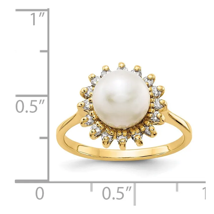 Goldiacom Rings 14K Yellow Gold 75mm FW Cultured Pearl AA Real Diamond ring
