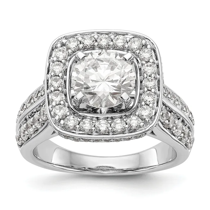 Goldiacom Rings 14kw Peg Set Simulated Diamond Cushion Halo Engagement Ring