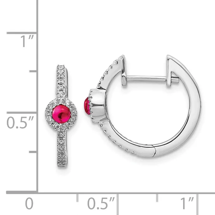 Goldia Earrings 14k White Gold Real Diamond and Cabochon Ruby Earrings