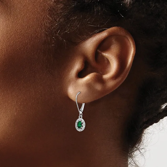 Goldia Earrings Sterling Silver Rhodiumplated DiamondLab Created Emerald Earrings