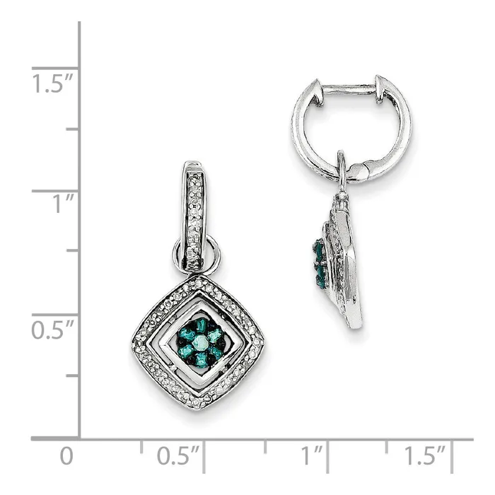Goldia Earrings Sterling Silver White u0026 Blue Diamond Huggie Dangle Earrings