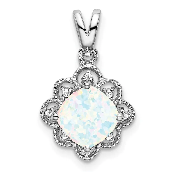 Goldia Necklaces 14k White Gold Created Opal and Real Diamond Scalloped Pendant Goldia Necklaces 14k White Gold Created Opal and Real Diamond Scalloped Pendant