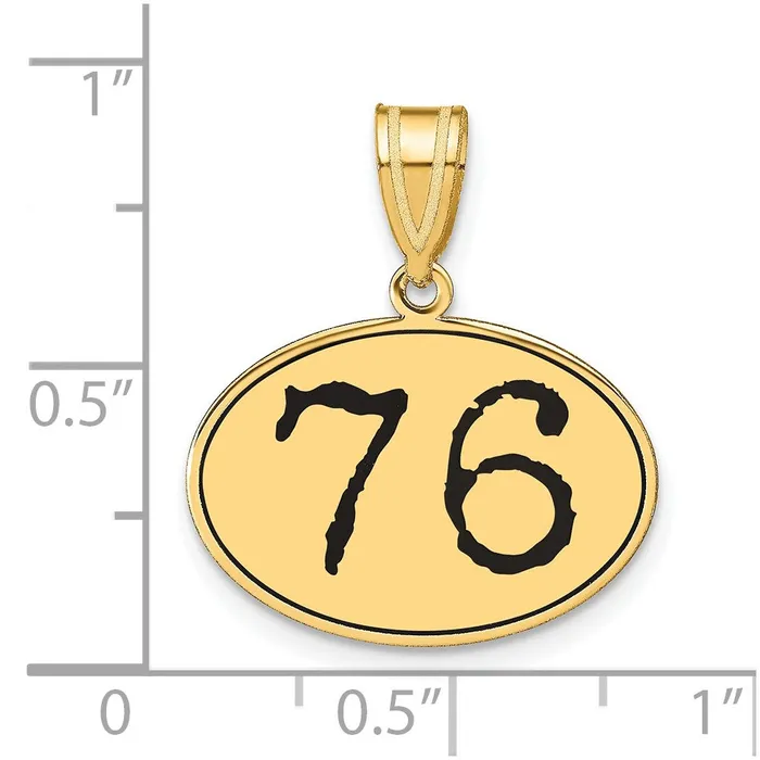 Goldia Necklaces 14k Yellow Gold Polished Number 76 Black Enamel Oval Pendant