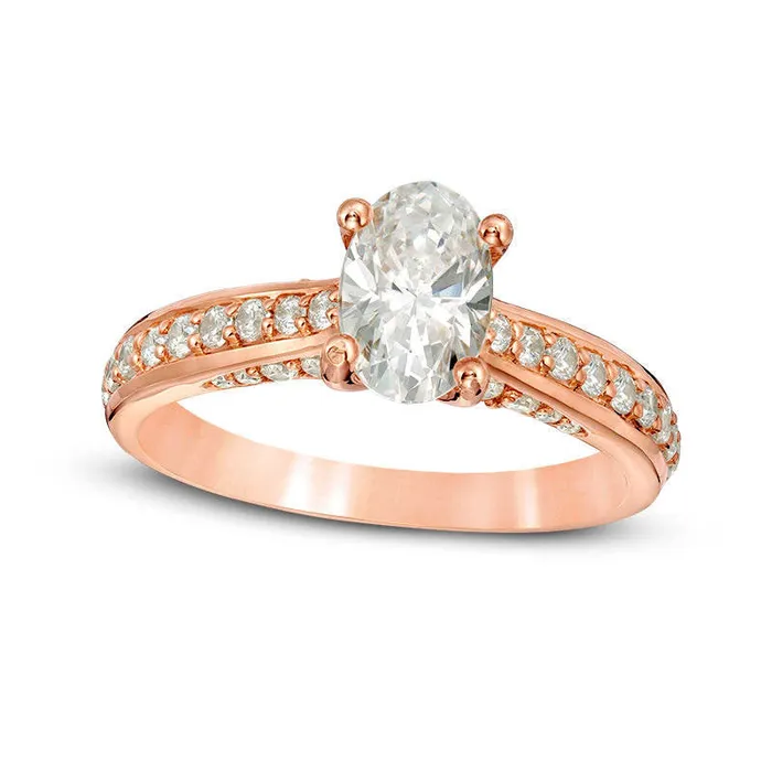 Goldia Rings 15 CT TW Oval Natural Diamond Pav Engagement Ring in Solid 14K Rose Gold