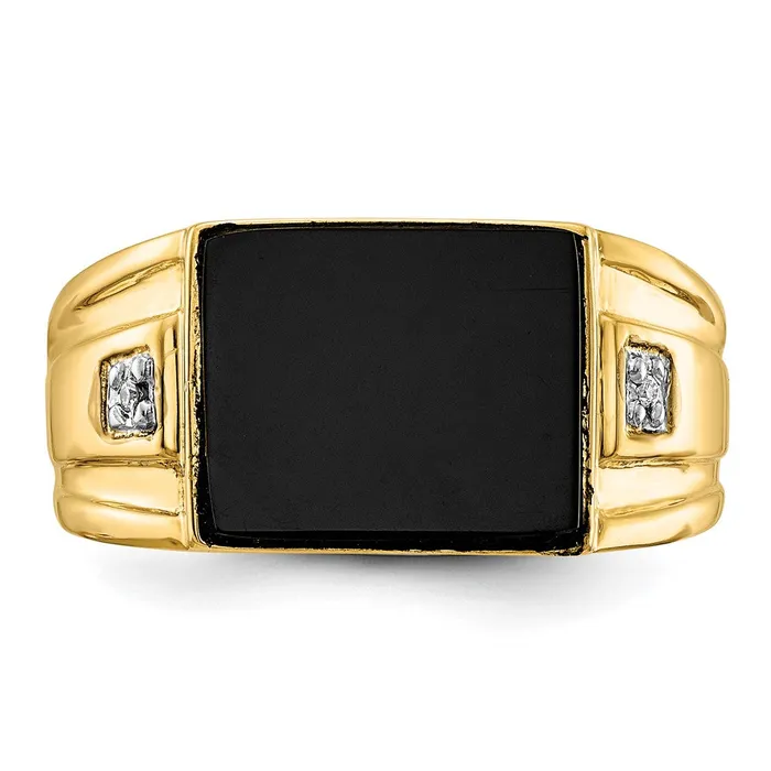 Goldia Rings 14K Yellow Gold Mens Simulated CZ and Black Onyx Signet Ring