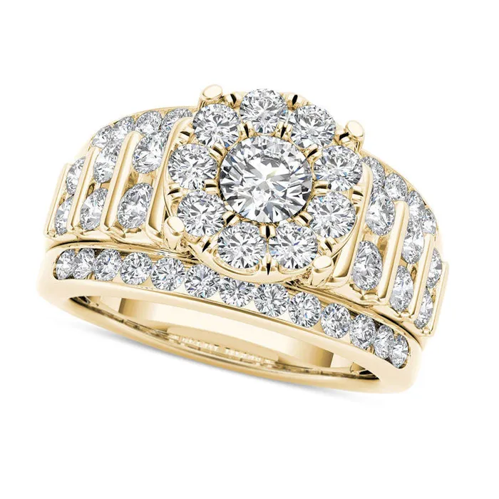 Goldia Rings 20 CT TW Natural Diamond Frame MultiRow Engagement Ring in Solid 14K Gold